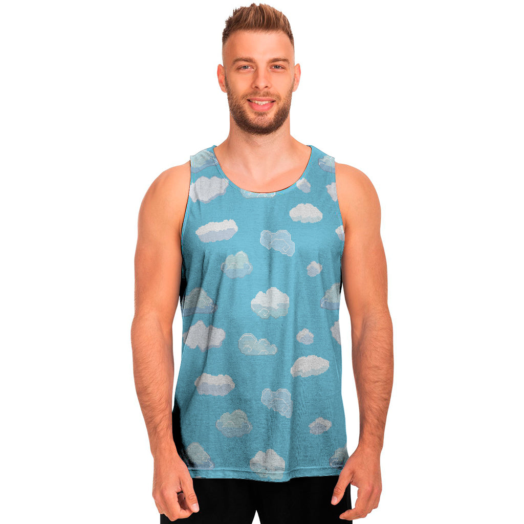 Pixel Cloud Pattern Print Men's Tank Top