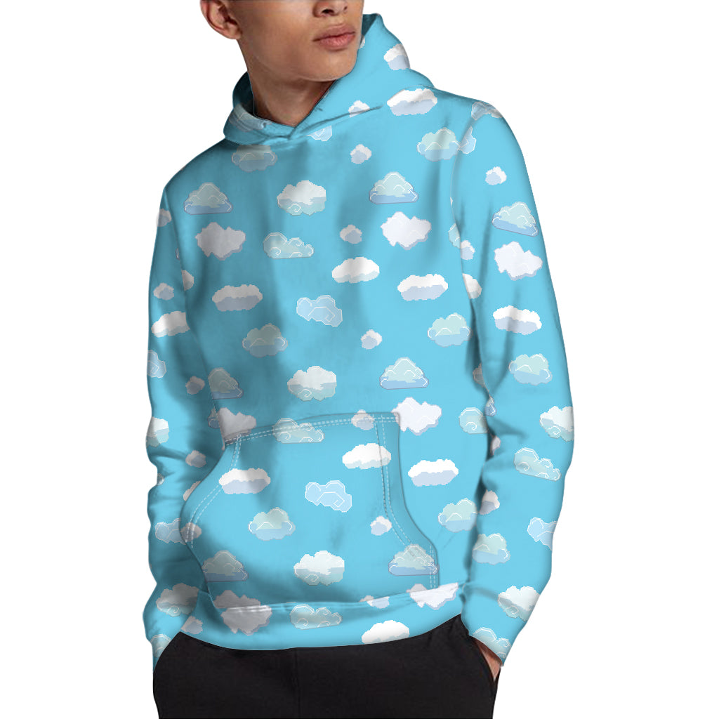 Pixel Cloud Pattern Print Pullover Hoodie