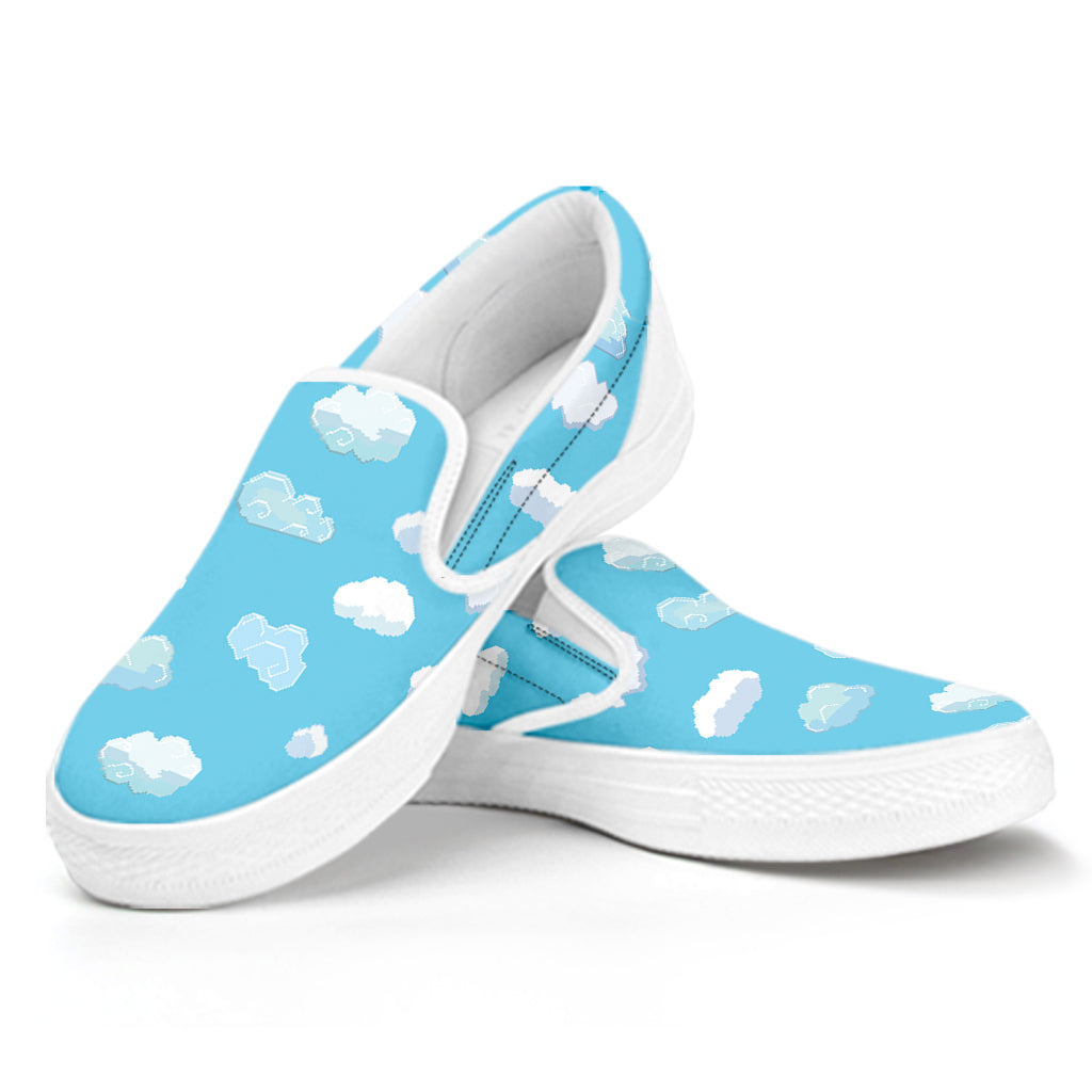 Pixel Cloud Pattern Print White Slip On Shoes