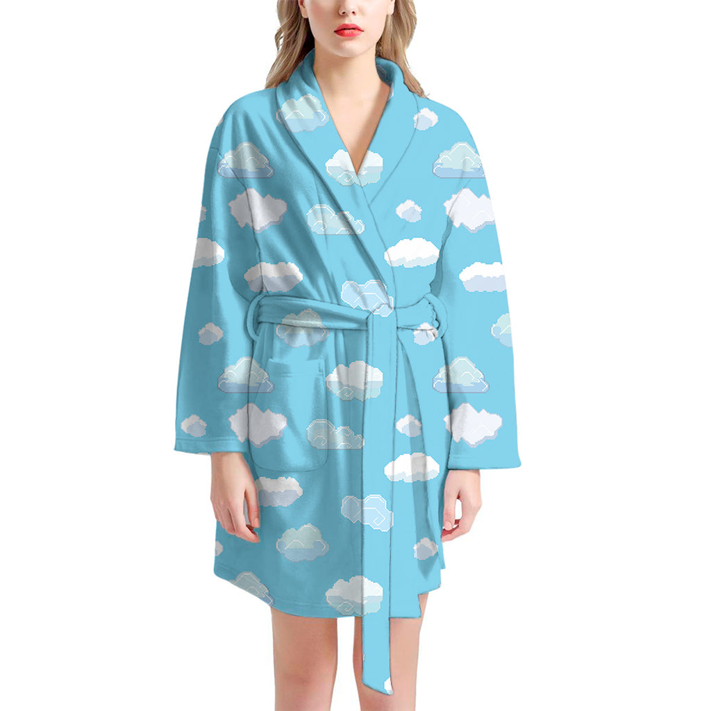 Pixel Cloud Pattern Print Women's Bathrobe