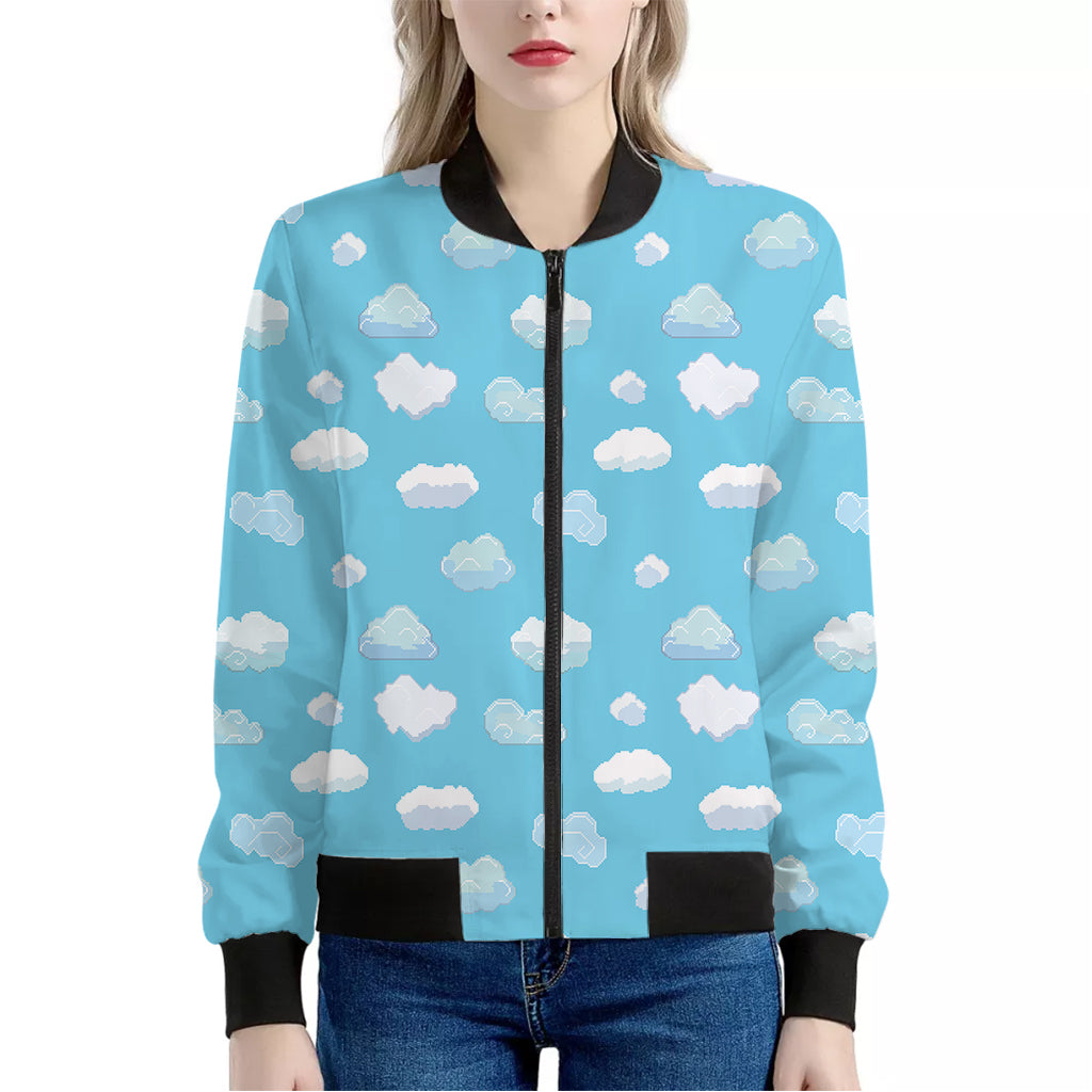 Pixel Cloud Pattern Print Women's Bomber Jacket