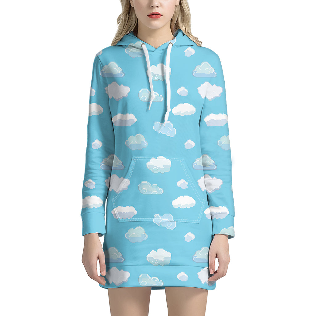 Pixel Cloud Pattern Print Women's Pullover Hoodie Dress