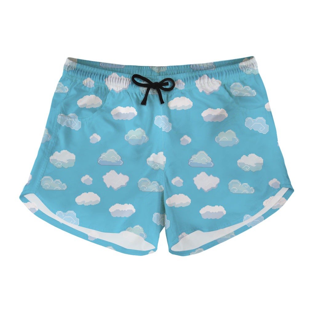 Pixel Cloud Pattern Print Women's Shorts