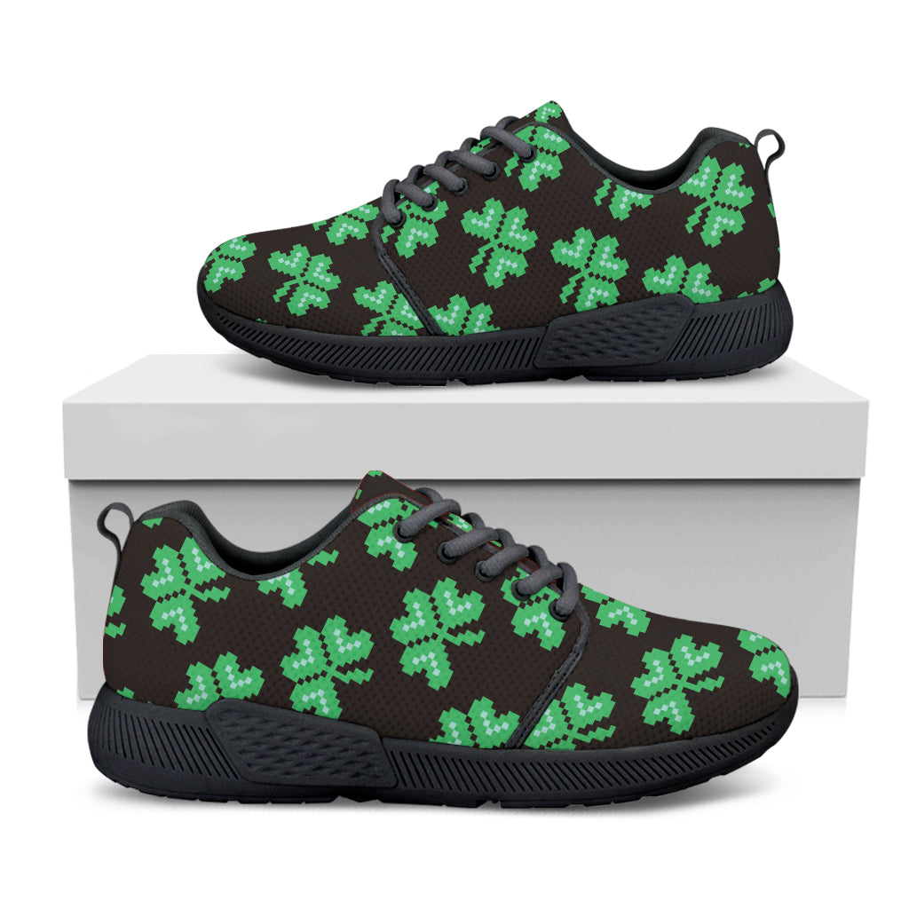 Pixel Clover St. Patrick's Day Print Black Athletic Shoes