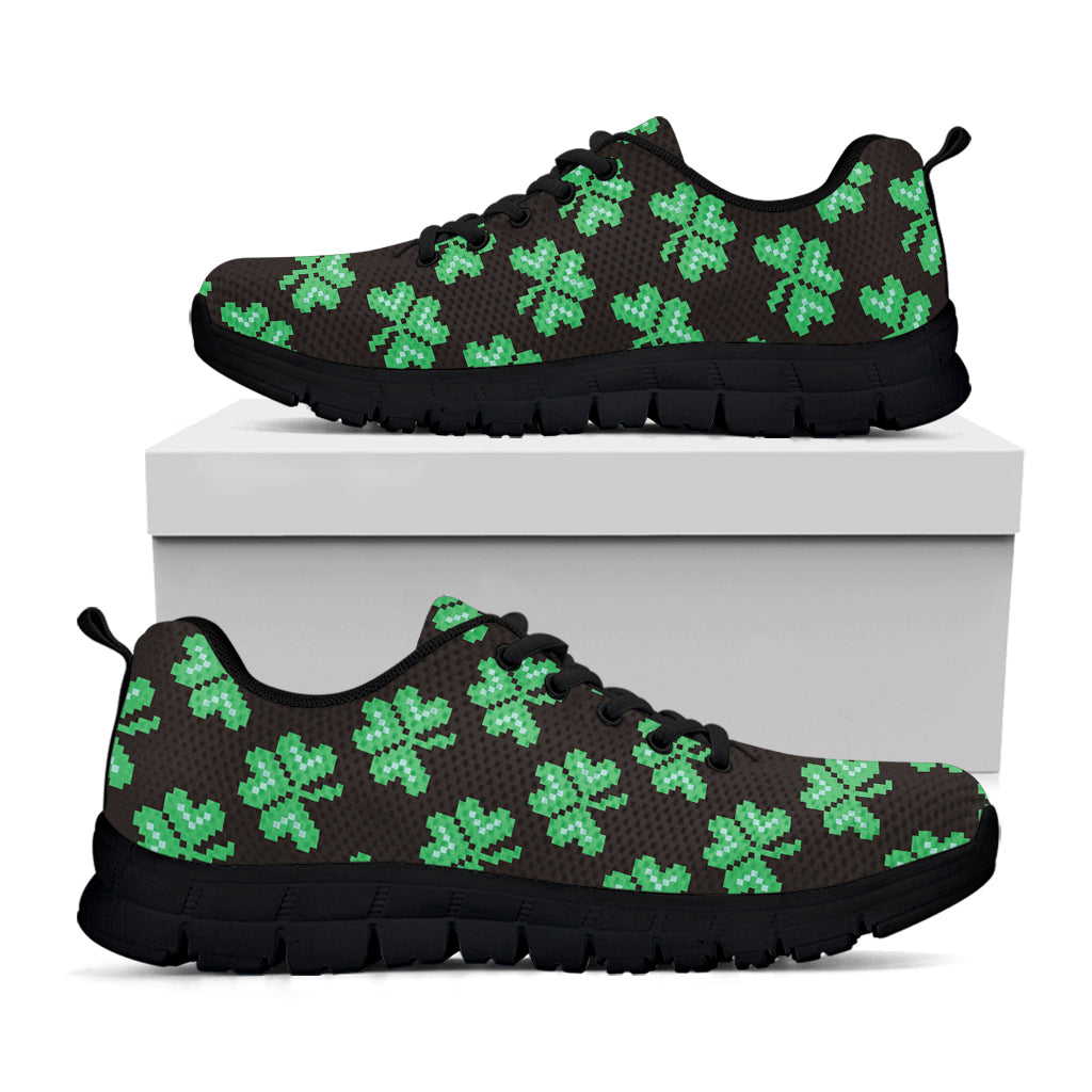 Pixel Clover St. Patrick's Day Print Black Sneakers