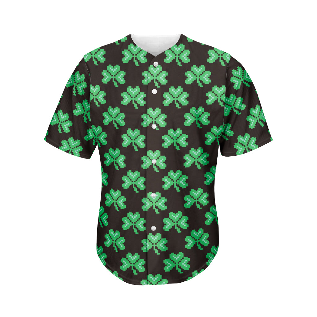 Pixel Clover St. Patrick's Day Print Men's Baseball Jersey