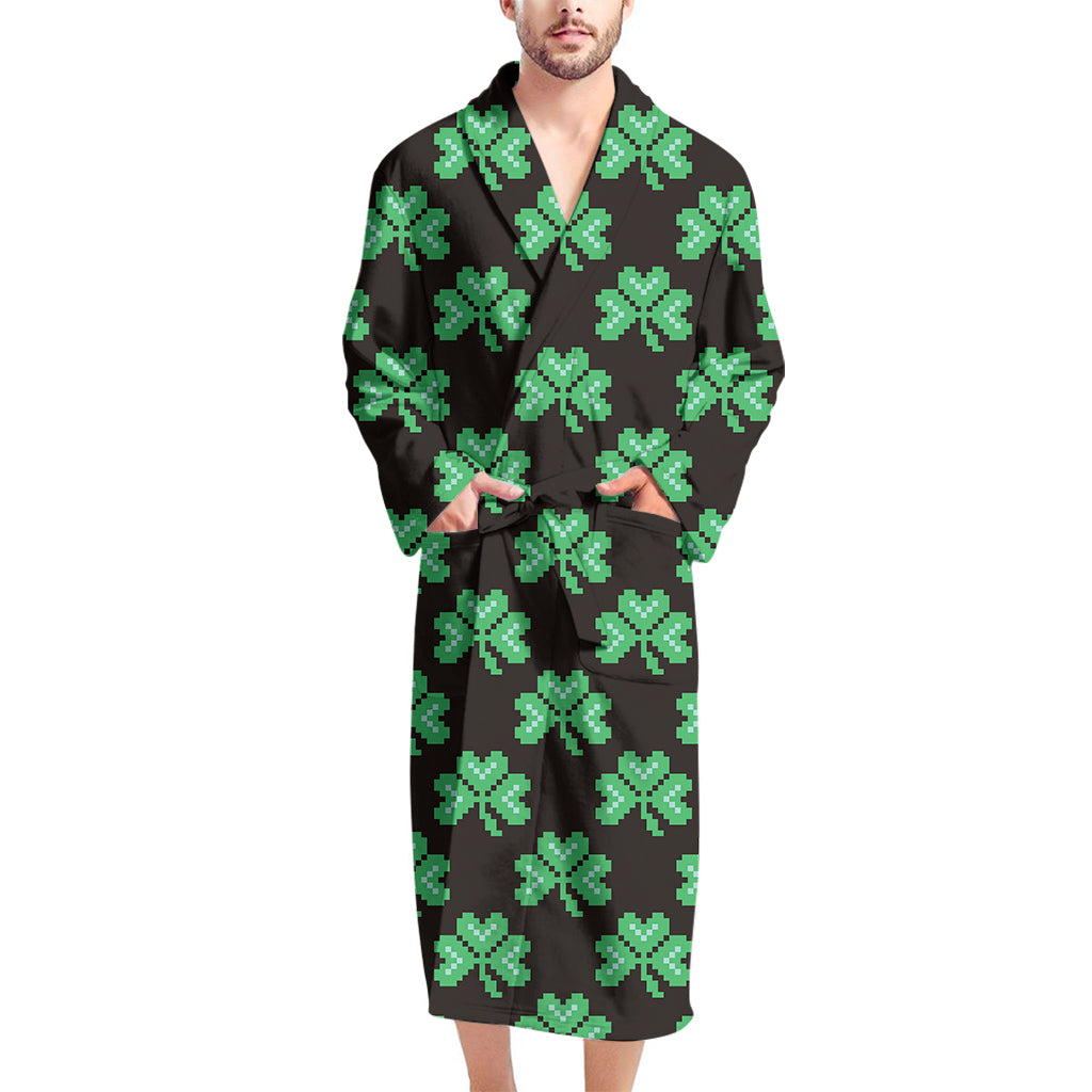 Pixel Clover St. Patrick's Day Print Men's Bathrobe