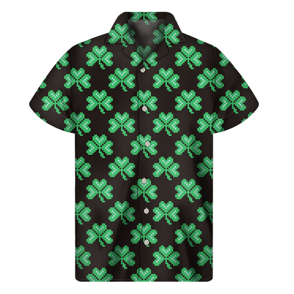 Pixel Clover St. Patrick's Day Print Men's Short Sleeve Shirt