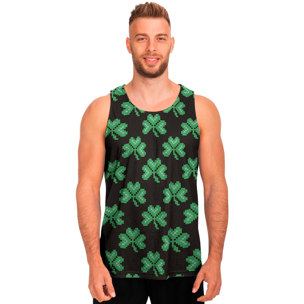 Pixel Clover St. Patrick's Day Print Men's Tank Top