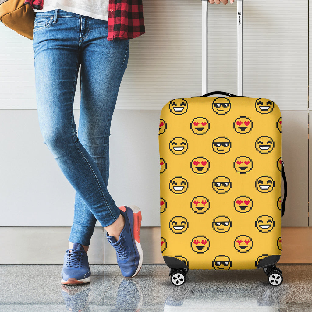 Pixel Emoji Pattern Print Luggage Cover