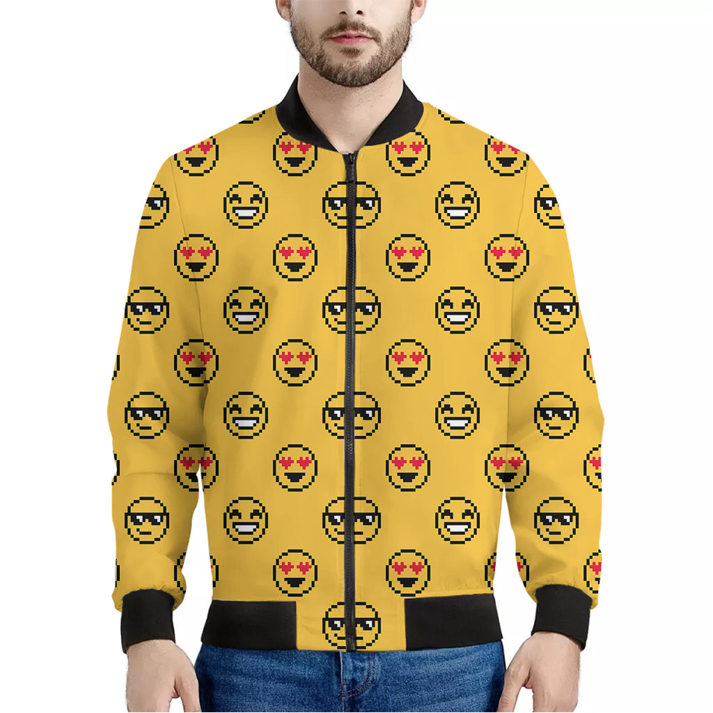 Pixel Emoji Pattern Print Men's Bomber Jacket