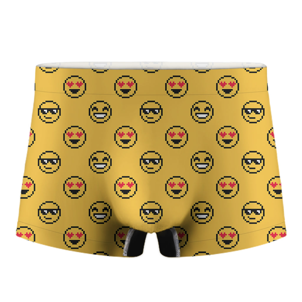 Pixel Emoji Pattern Print Men's Boxer Briefs