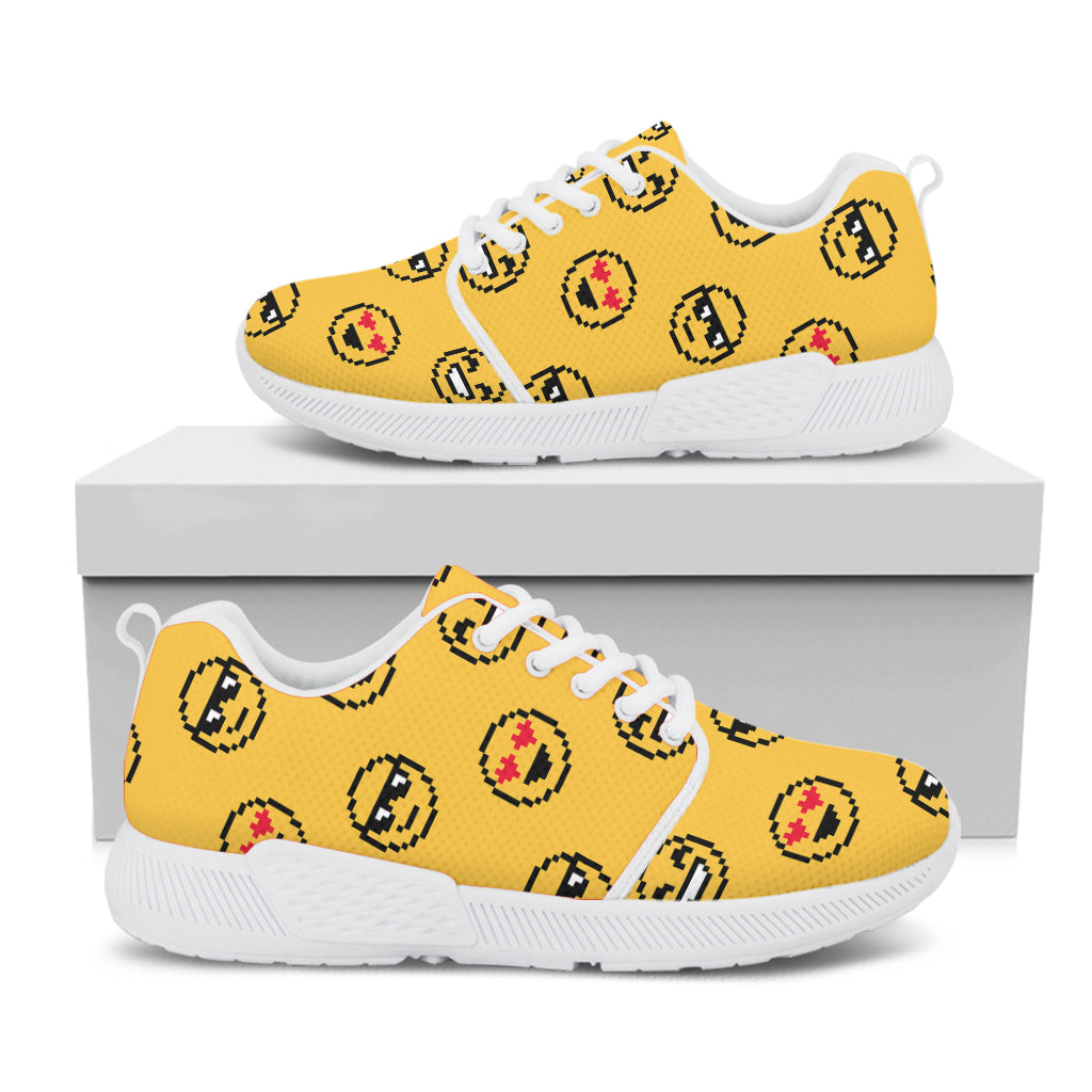 Pixel Emoji Pattern Print White Athletic Shoes