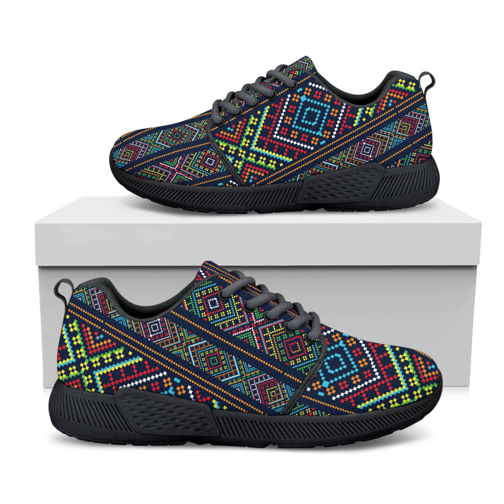 Pixel Ethnic Pattern Print Black Athletic Shoes