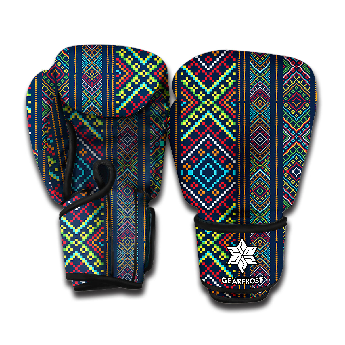 Pixel Ethnic Pattern Print Boxing Gloves