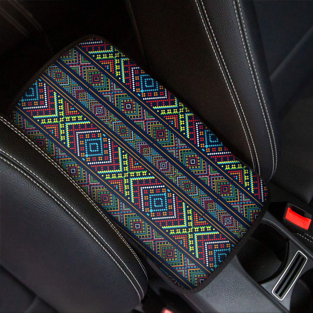 Pixel Ethnic Pattern Print Car Center Console Cover