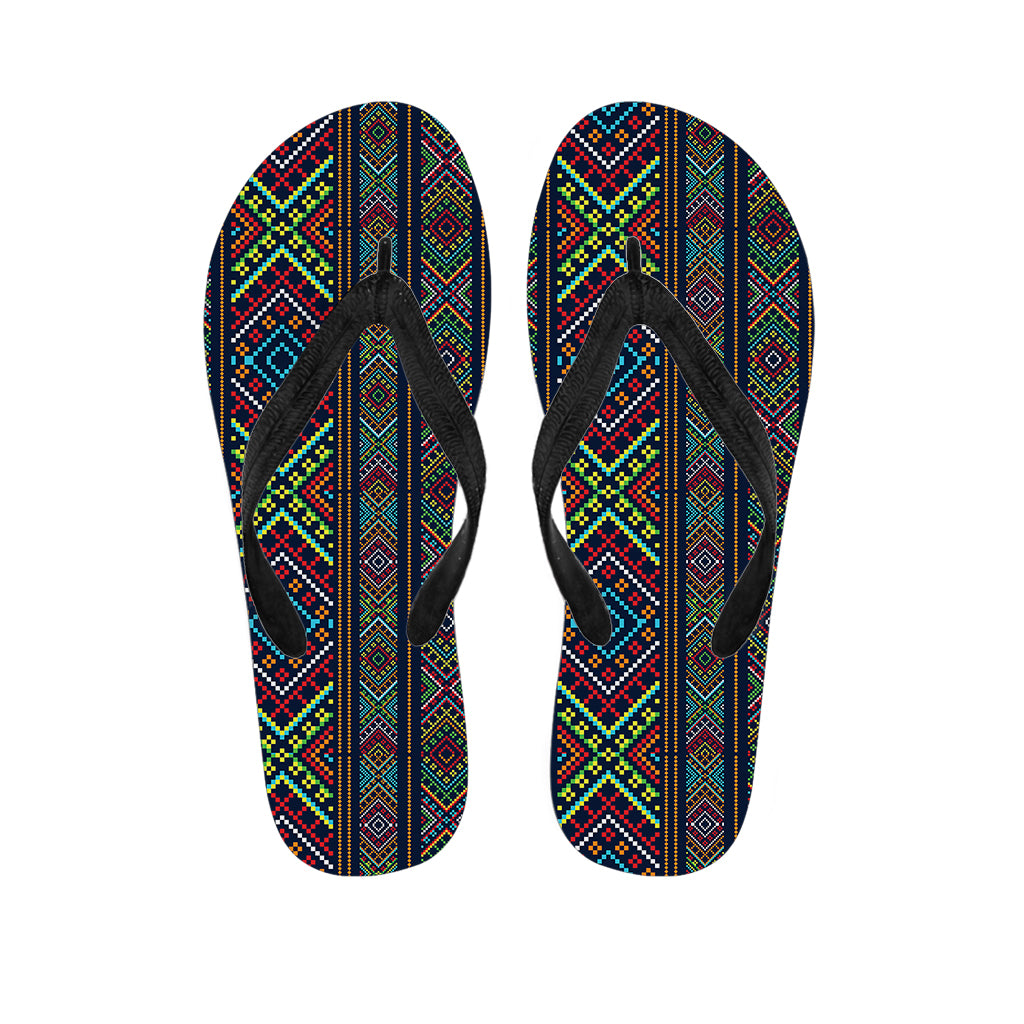 Pixel Ethnic Pattern Print Flip Flops