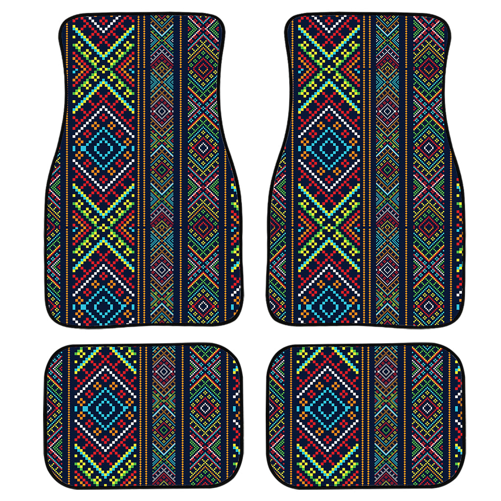 Pixel Ethnic Pattern Print Front and Back Car Floor Mats