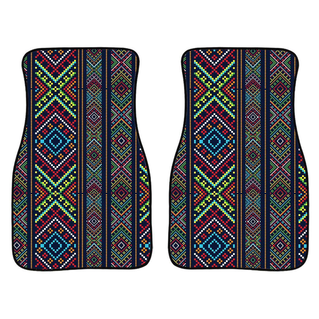 Pixel Ethnic Pattern Print Front Car Floor Mats