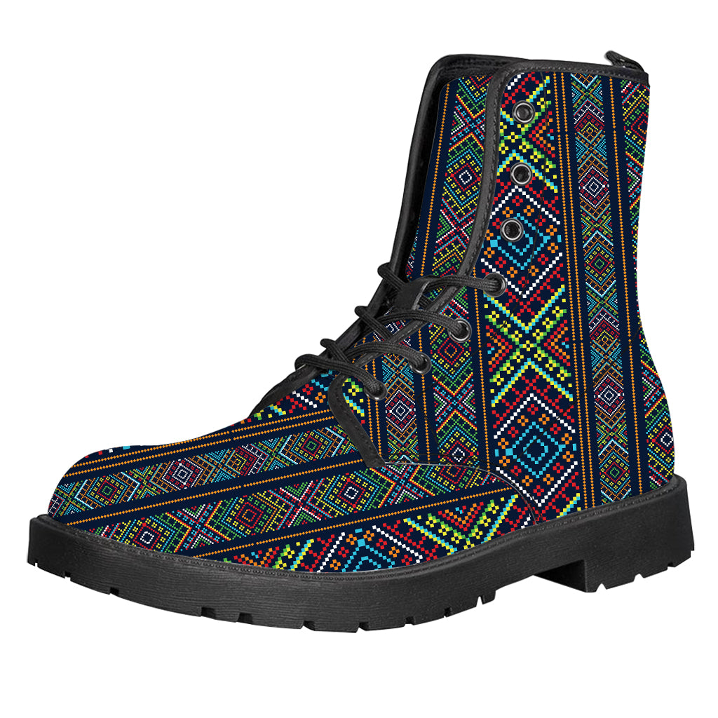 Pixel Ethnic Pattern Print Leather Boots