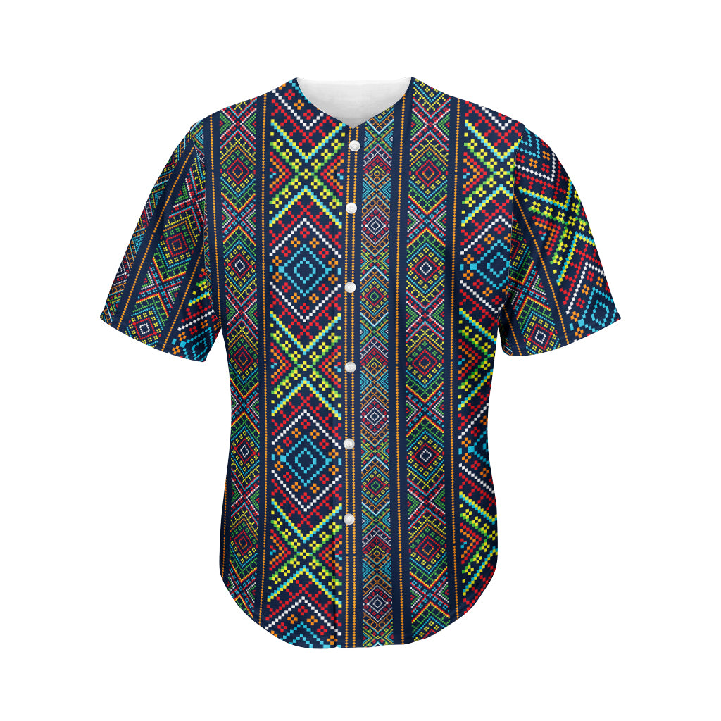 Pixel Ethnic Pattern Print Men's Baseball Jersey