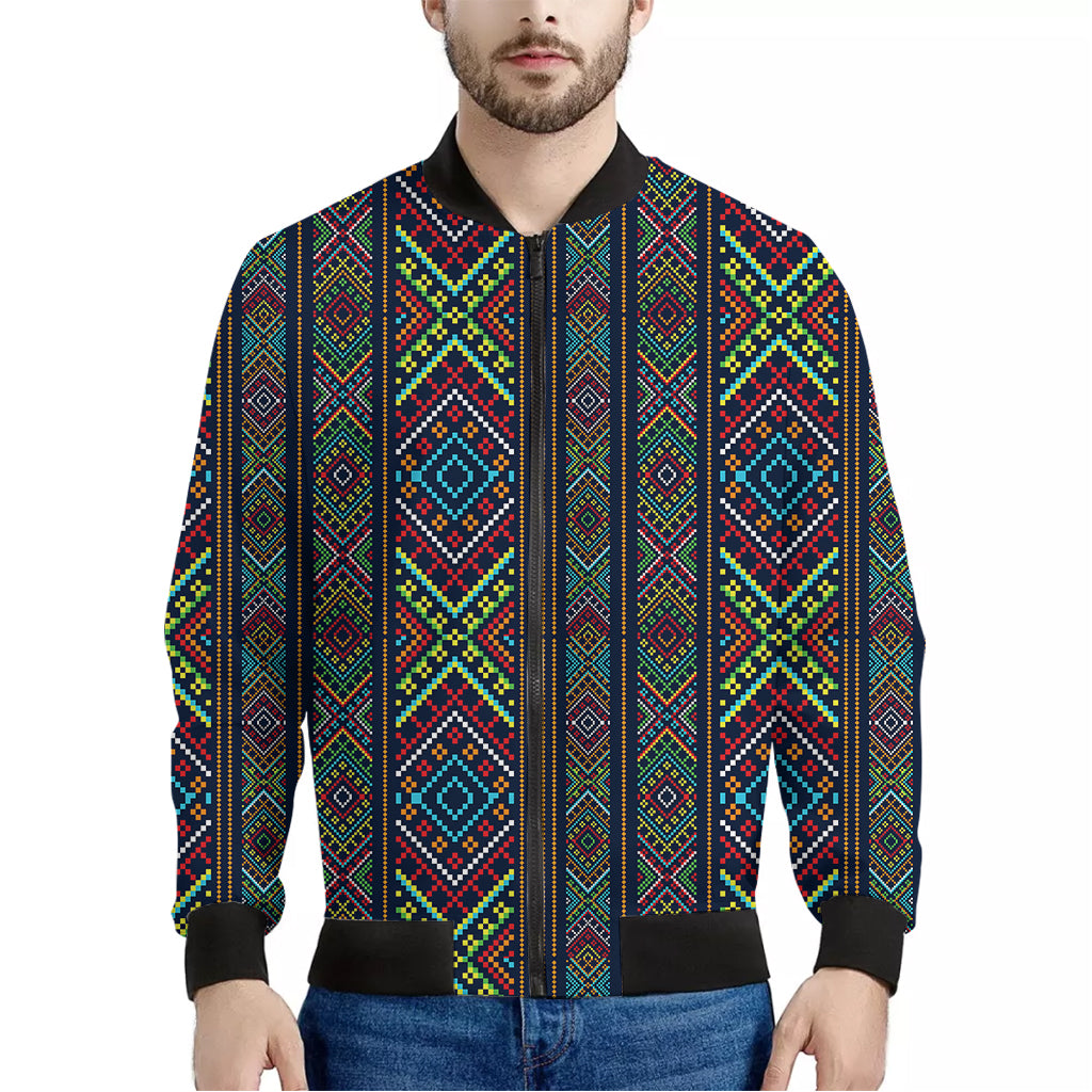 Pixel Ethnic Pattern Print Men's Bomber Jacket