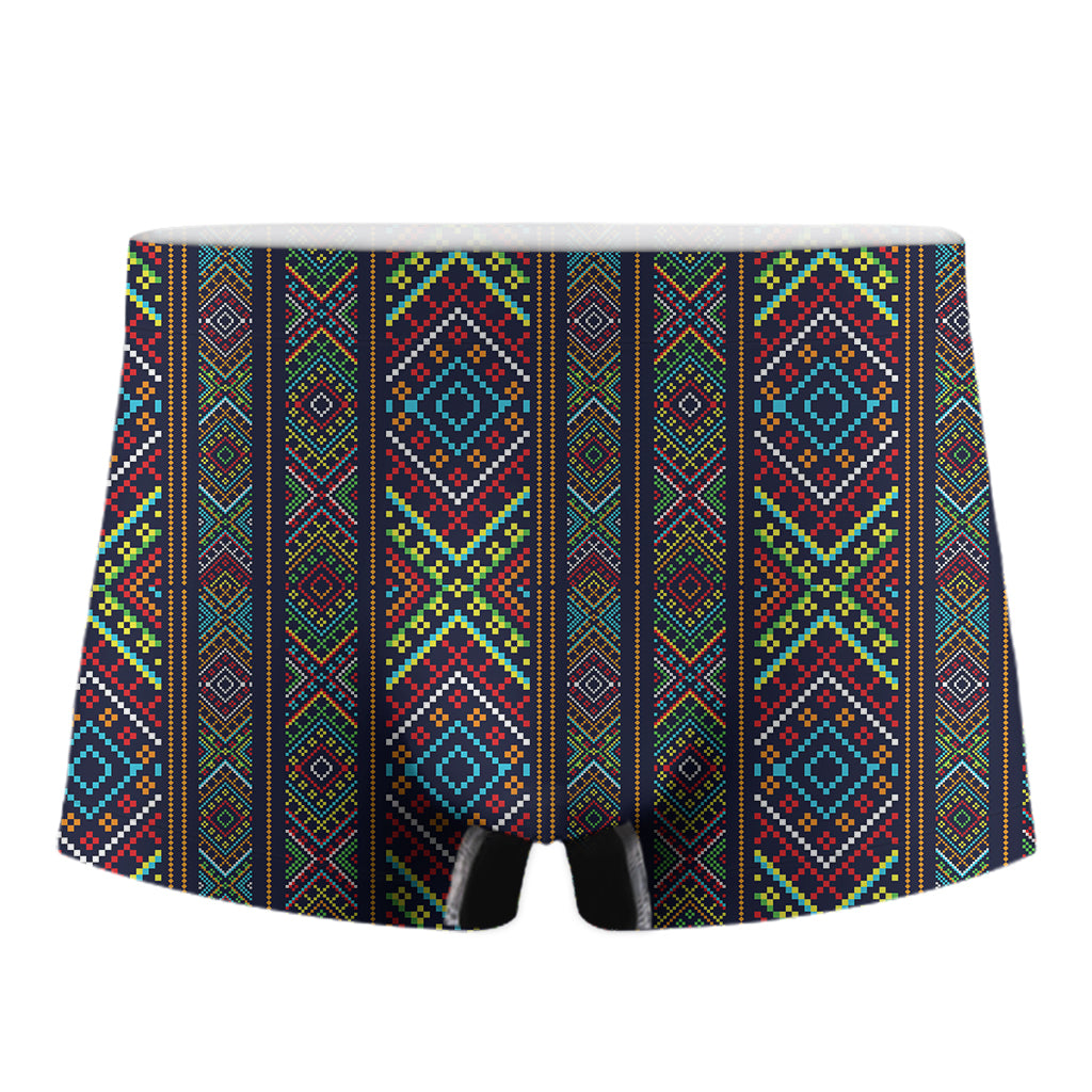 Pixel Ethnic Pattern Print Men's Boxer Briefs