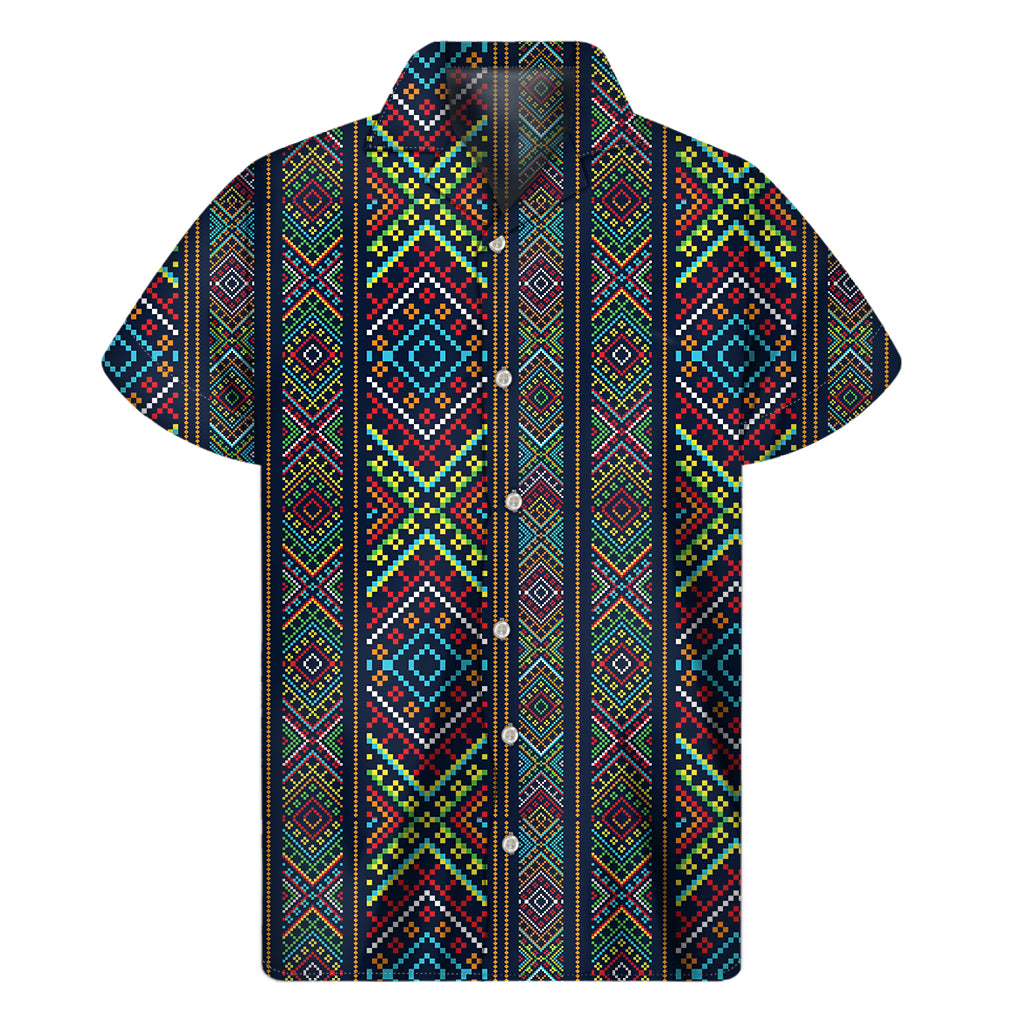 Pixel Ethnic Pattern Print Men's Short Sleeve Shirt