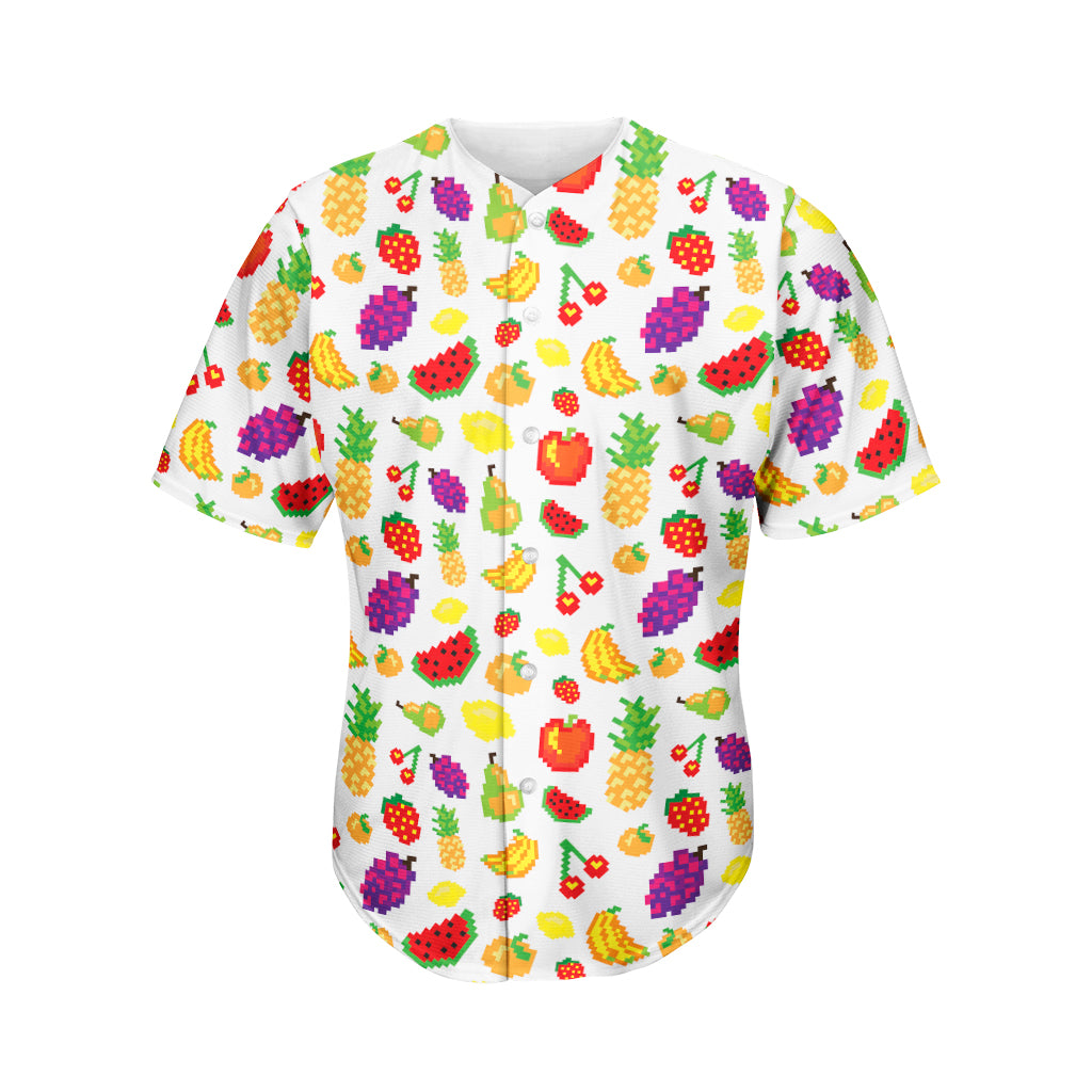 Pixel Fruits Pattern Print Men's Baseball Jersey