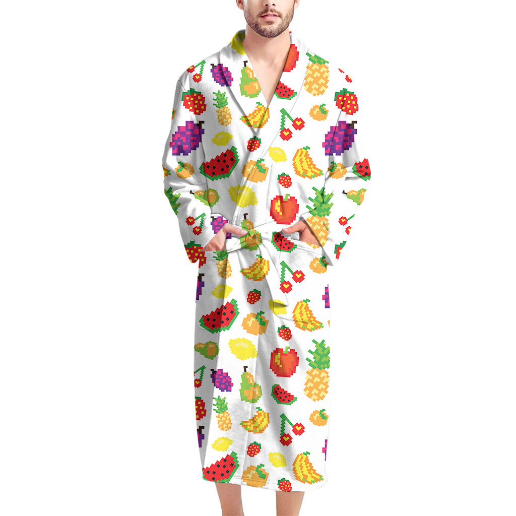 Pixel Fruits Pattern Print Men's Bathrobe