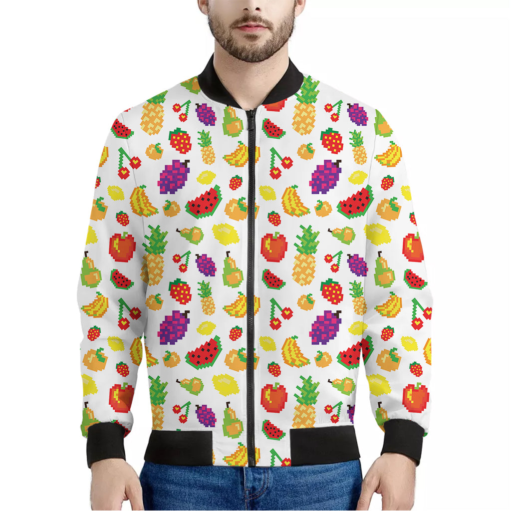 Pixel Fruits Pattern Print Men's Bomber Jacket