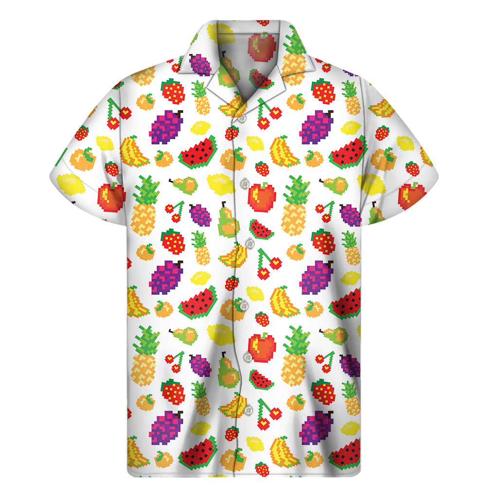 Pixel Fruits Pattern Print Men's Short Sleeve Shirt