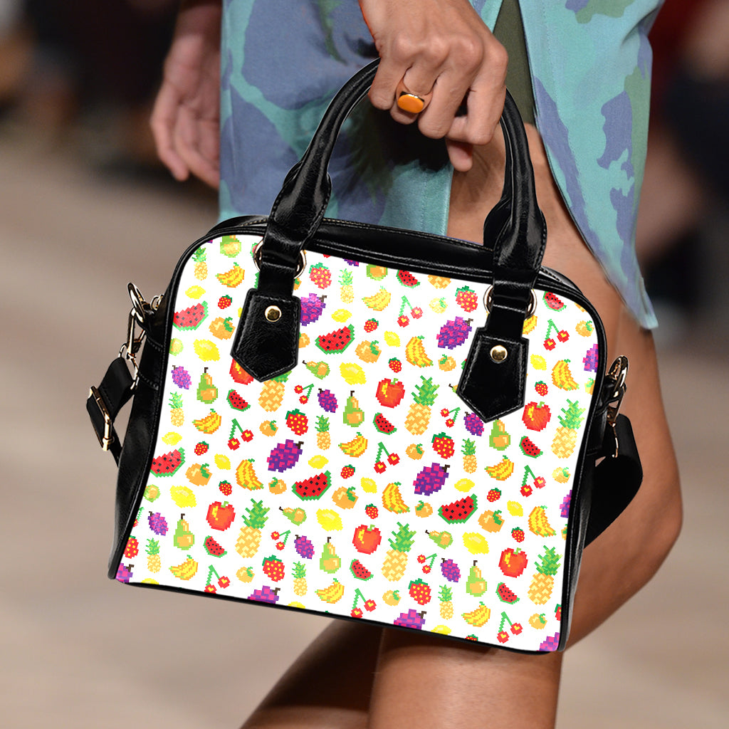 Pixel Fruits Pattern Print Shoulder Handbag