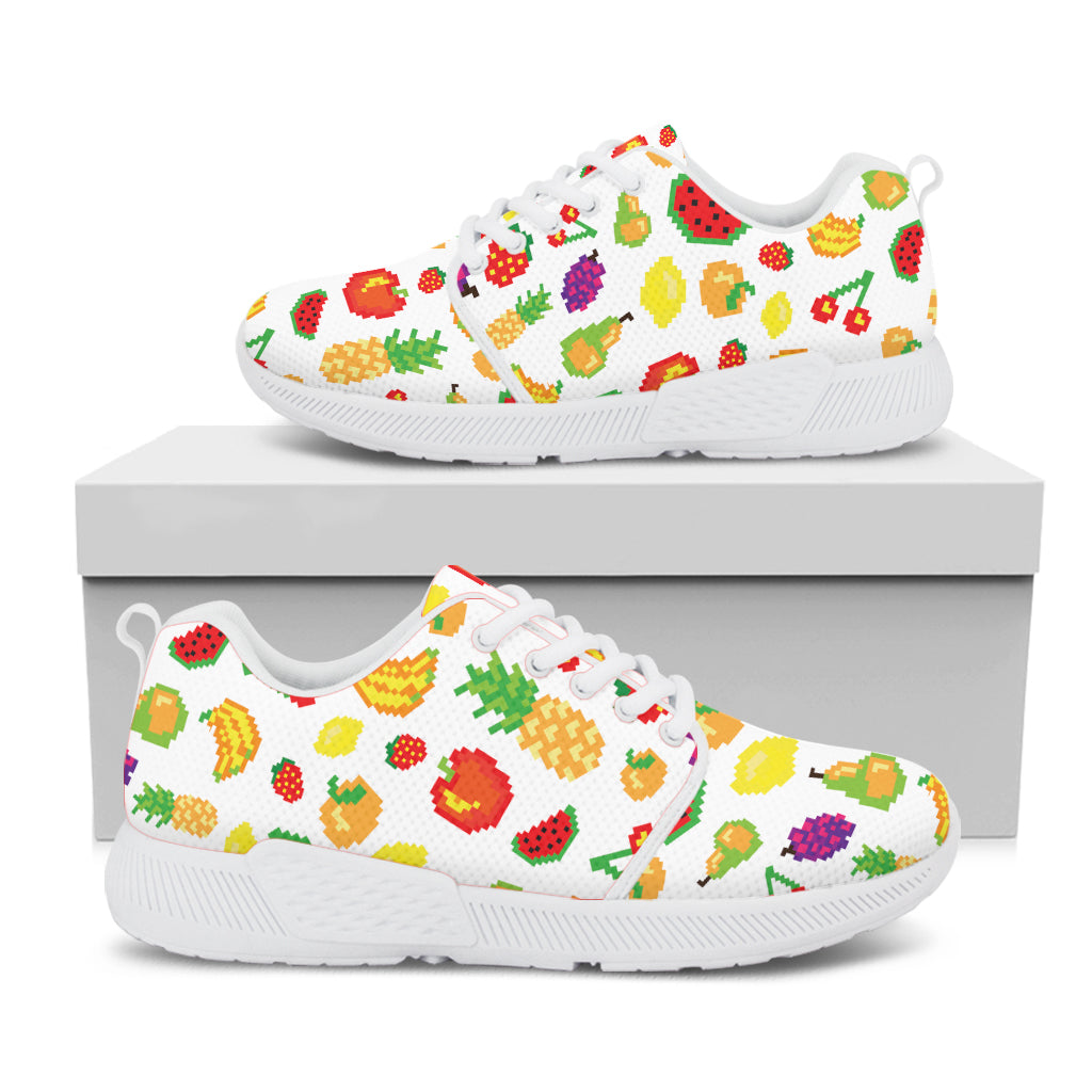 Pixel Fruits Pattern Print White Athletic Shoes