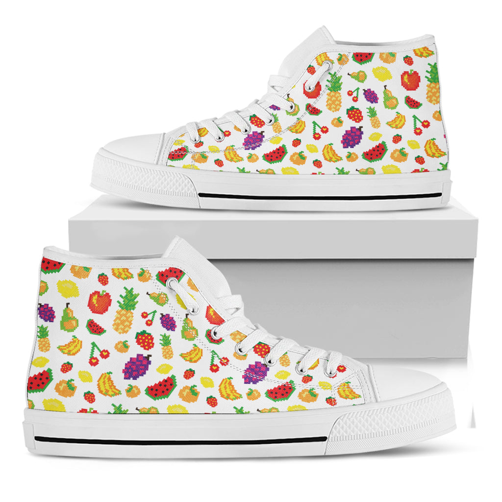 Pixel Fruits Pattern Print White High Top Shoes