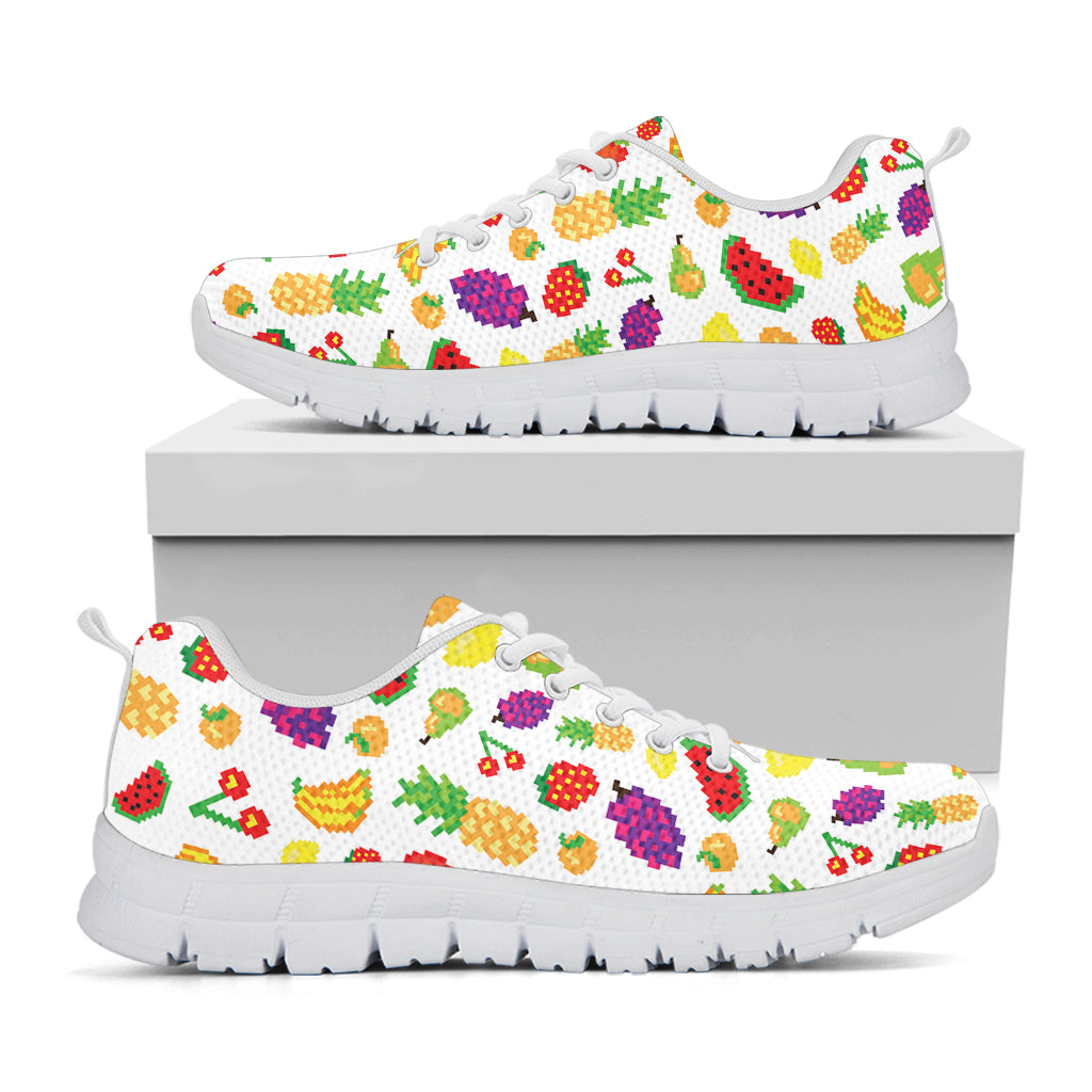 Pixel Fruits Pattern Print White Sneakers