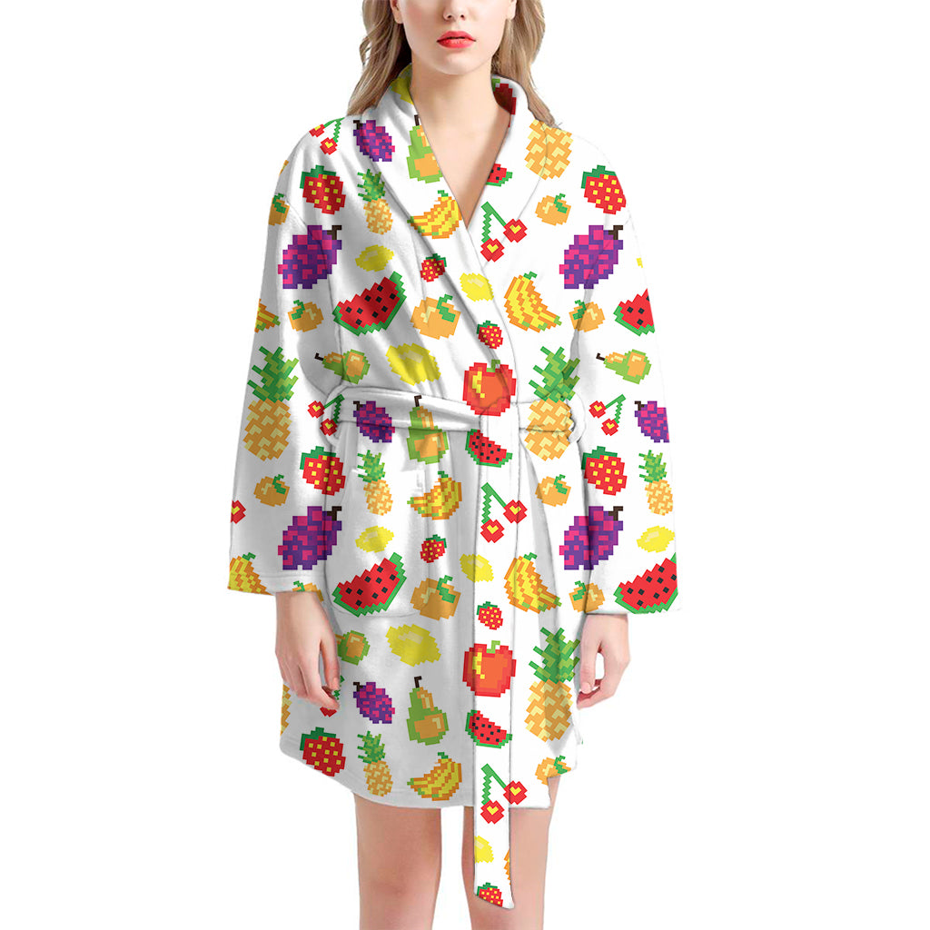 Pixel Fruits Pattern Print Women's Bathrobe