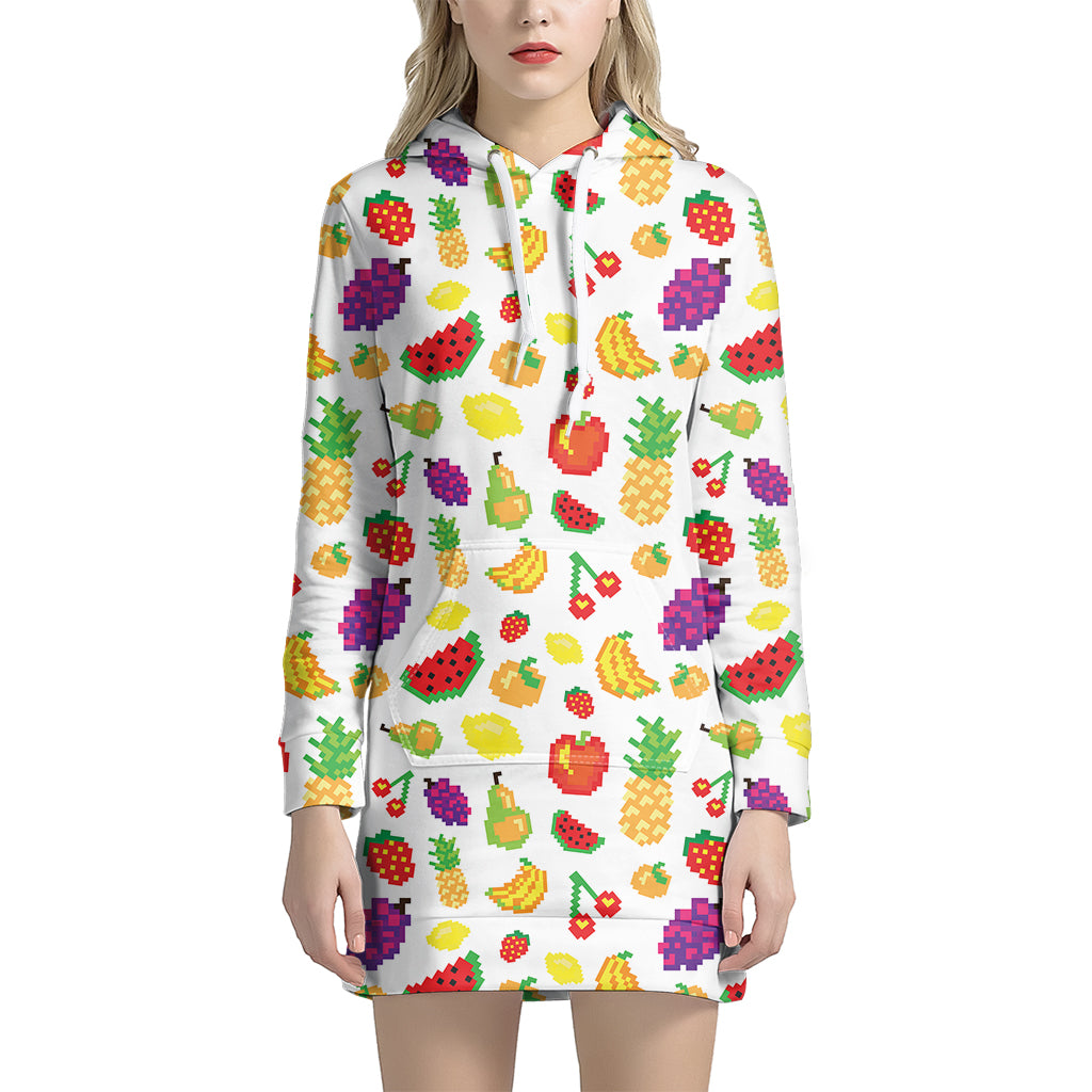 Pixel Fruits Pattern Print Women's Pullover Hoodie Dress