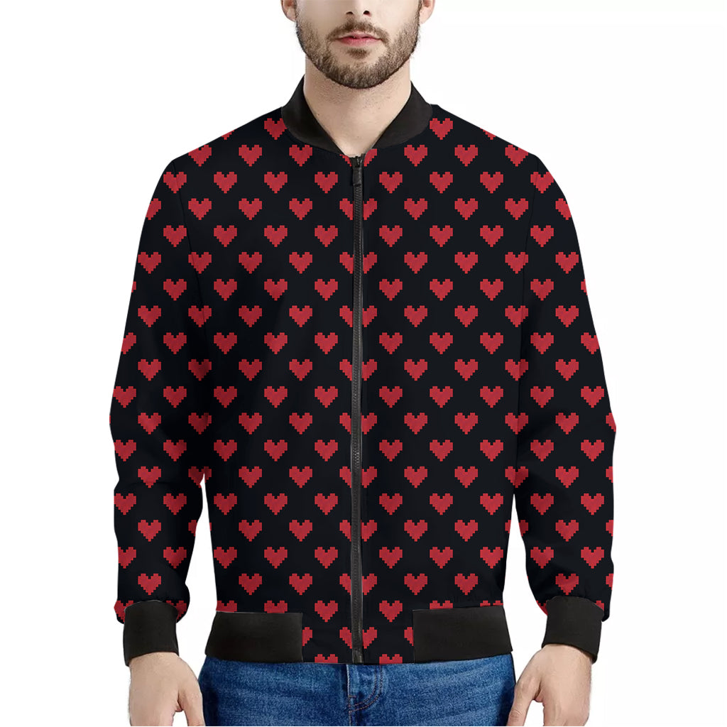 Pixel Heart Pattern Print Men's Bomber Jacket