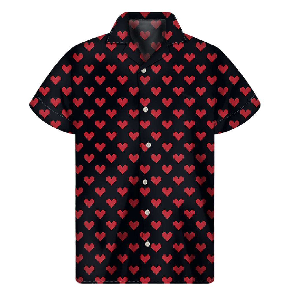 Pixel Heart Pattern Print Men's Short Sleeve Shirt