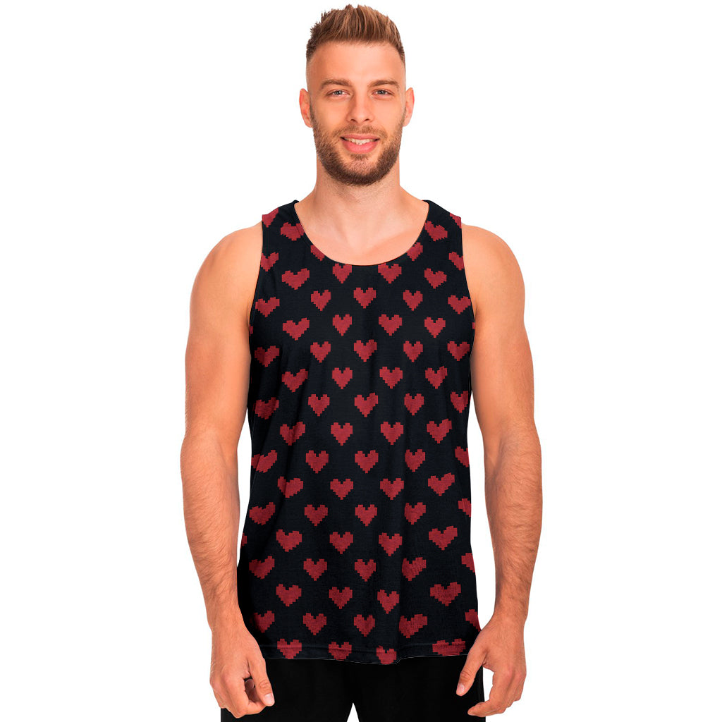 Pixel Heart Pattern Print Men's Tank Top