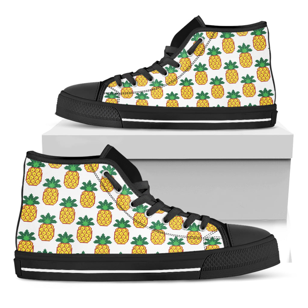 Pixel Pineapple Pattern Print Black High Top Shoes