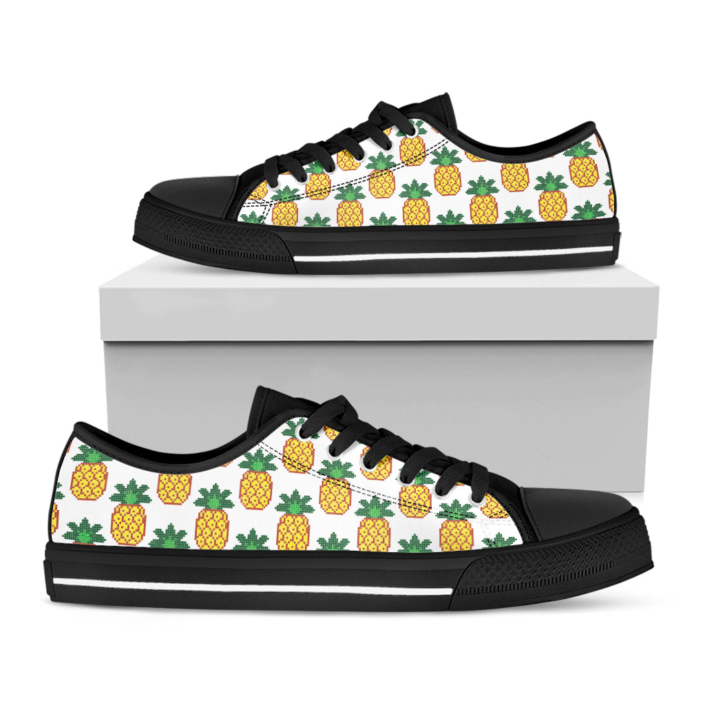 Pixel Pineapple Pattern Print Black Low Top Shoes