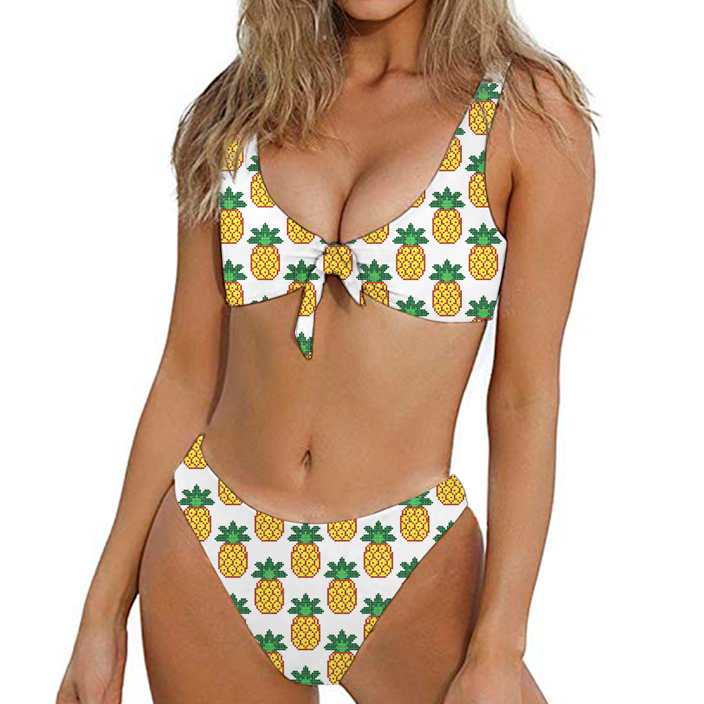 Pixel Pineapple Pattern Print Front Bow Tie Bikini