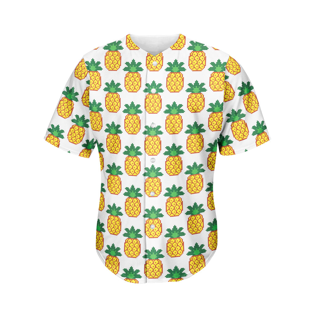 Pixel Pineapple Pattern Print Men's Baseball Jersey