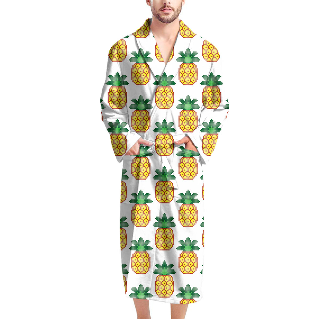 Pixel Pineapple Pattern Print Men's Bathrobe