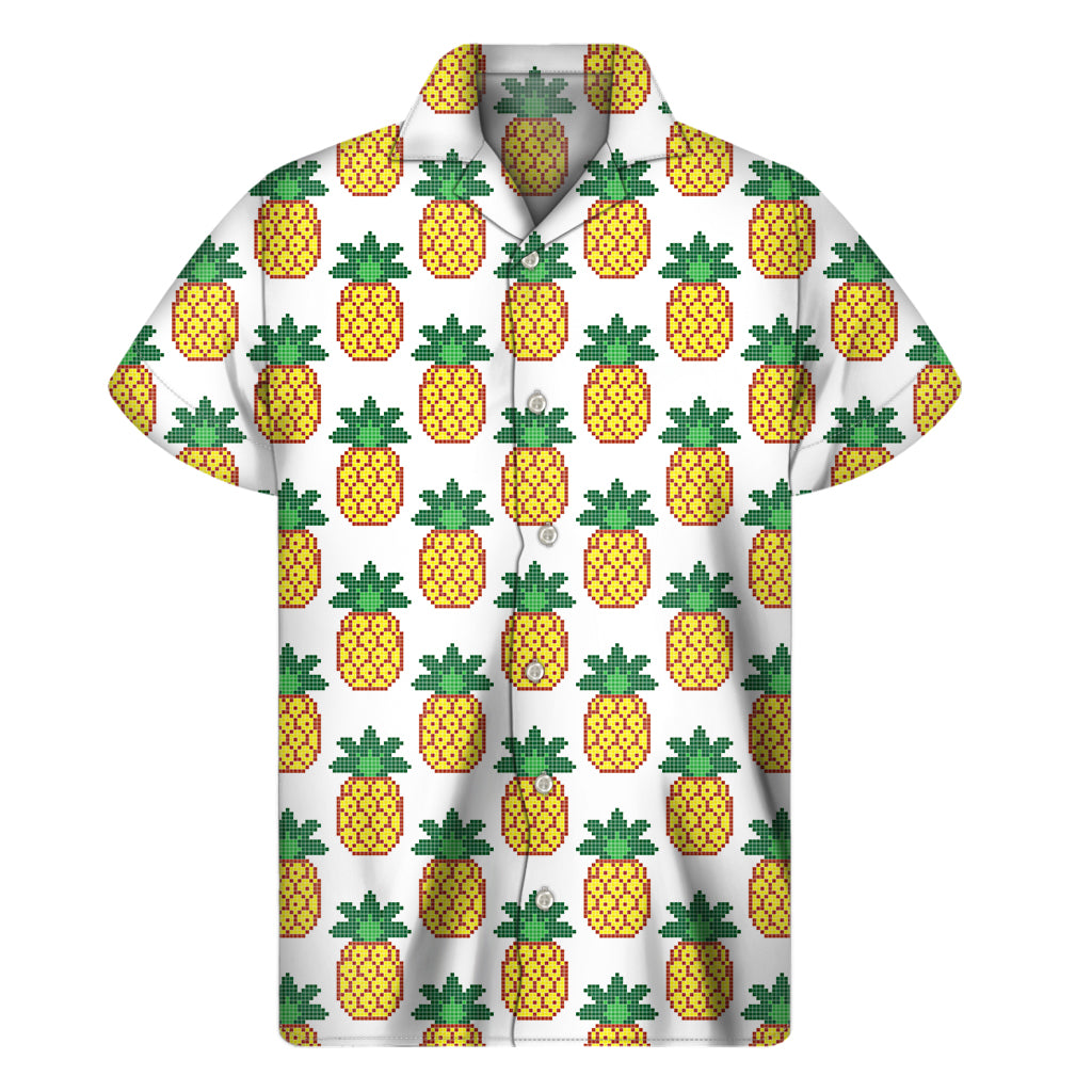 Pixel Pineapple Pattern Print Men's Short Sleeve Shirt