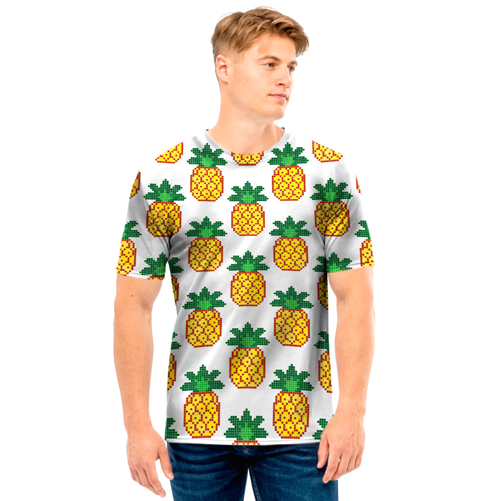 Pixel Pineapple Pattern Print Men's T-Shirt