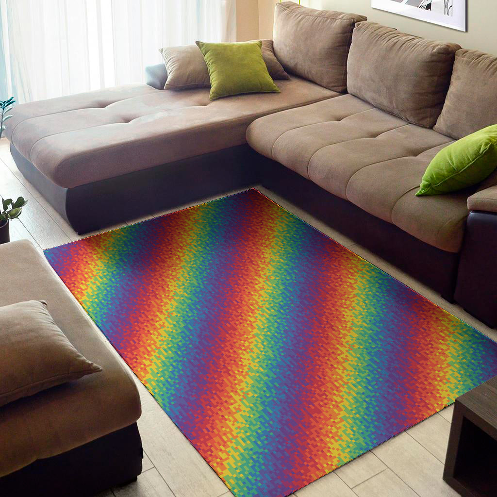 Pixel Rainbow Pattern Print Area Rug