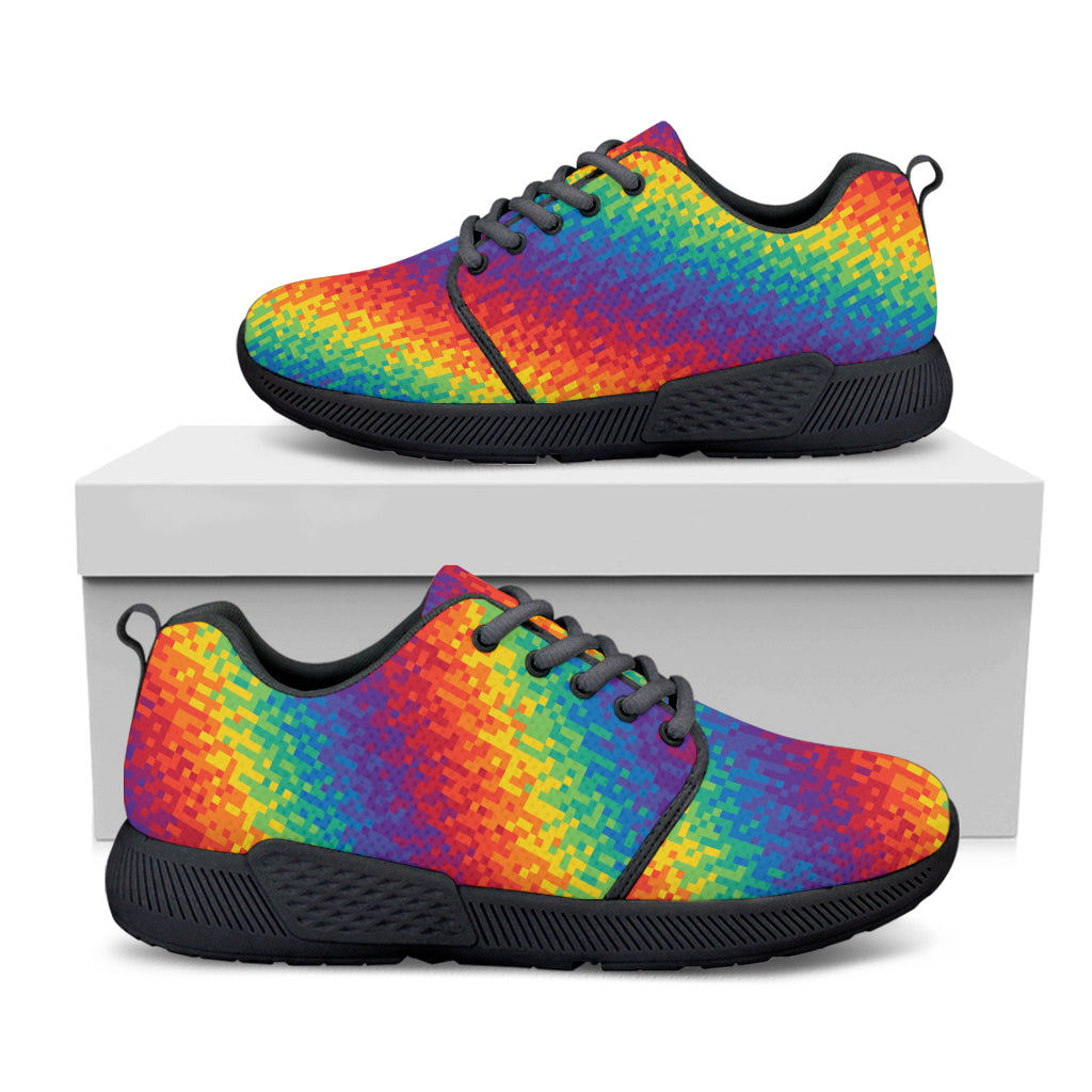 Pixel Rainbow Pattern Print Black Athletic Shoes